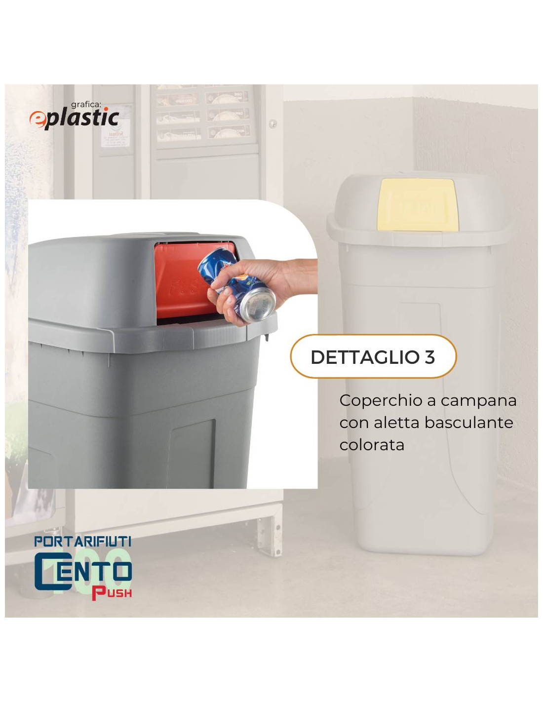 Pattumiera in polietilene con coperchio colorato per raccolta  differenziata. 100 litri. AV4682 - Bianchi - Attrezzature per la  ristorazione